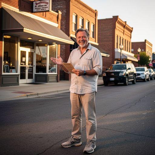 Charming small-town main street with brick sidewalks and historic storefronts ideal for walking tours.